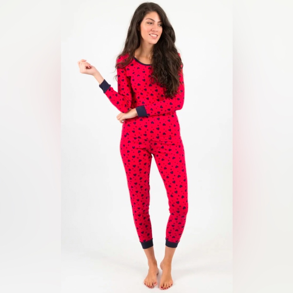 Leveret Women’s Red and Navy Heart Cotton Pj Set